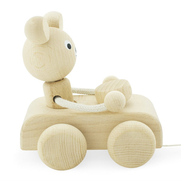 Wooden Pull Along Bear In Car - Teddy Play