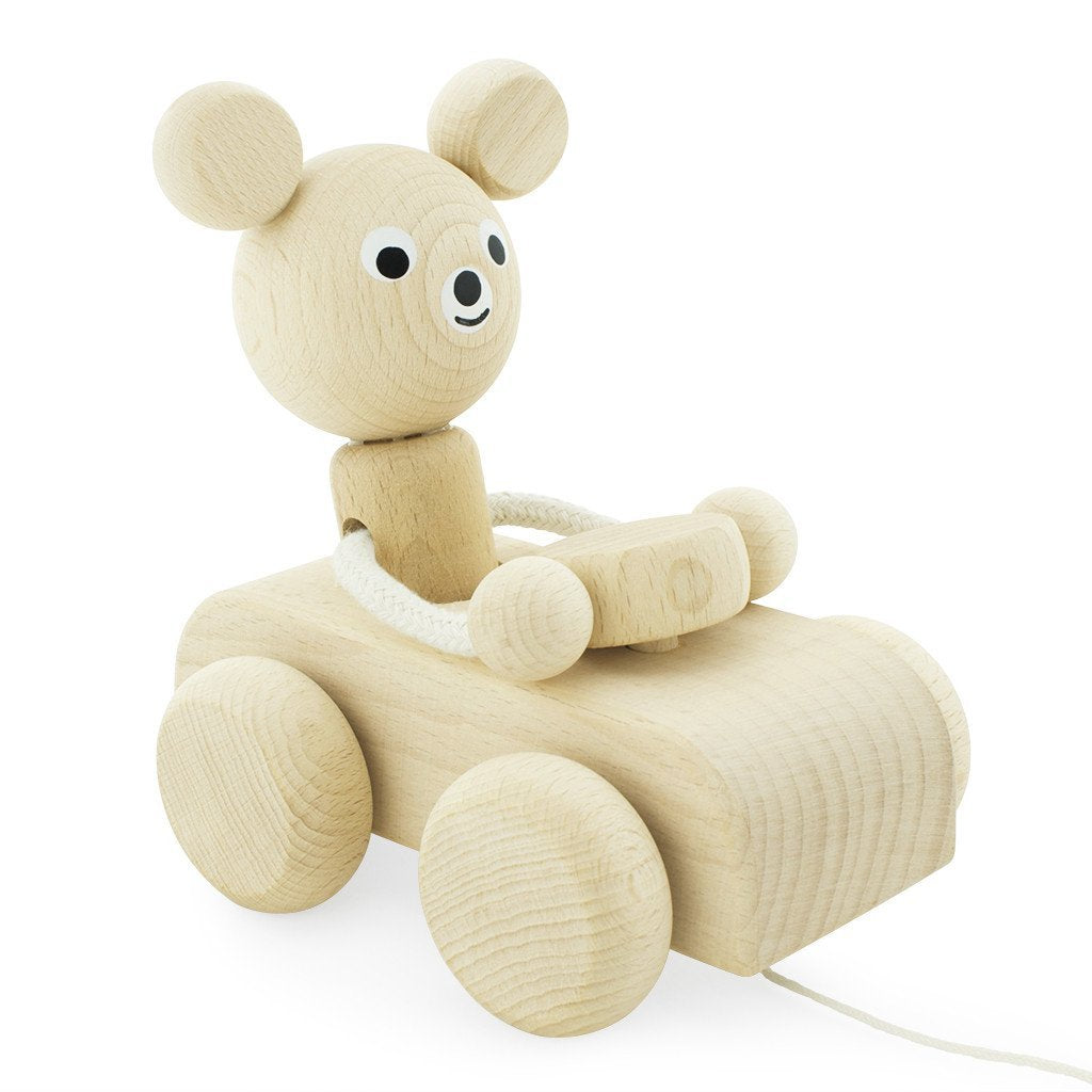 Wooden Pull Along Bear In Car - Teddy Play